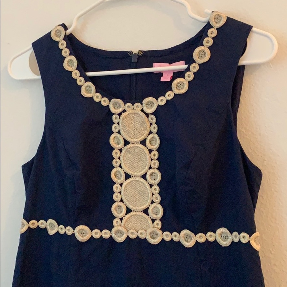Lilly Pulitzer gold detail navy blue dress
